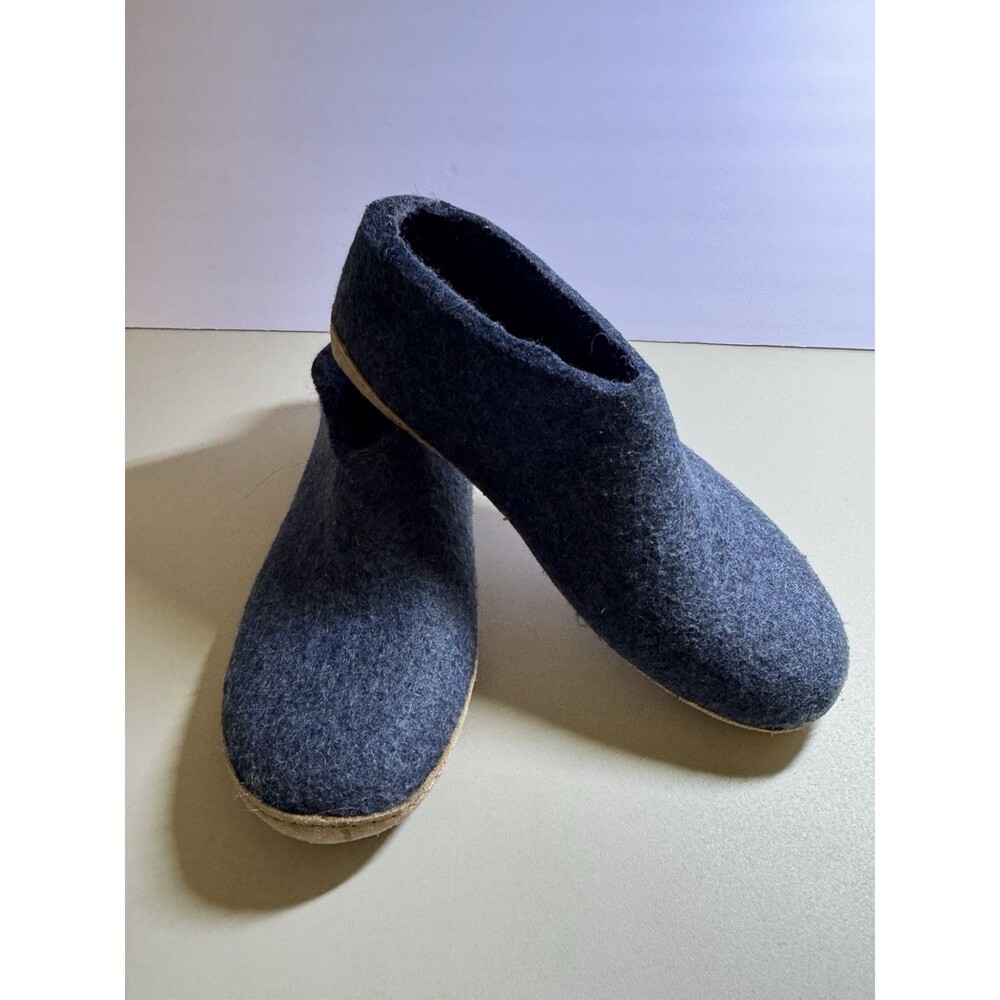 Glerups Blue Slip On Wool Slipper With Leather Bottom EU Size 46/12 Men EUC
